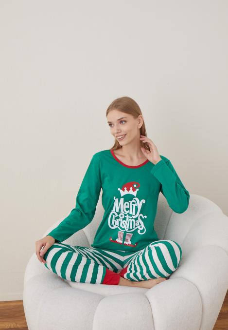 Pijama Dama Craciun "Mery Christhmas" ,maneca lunga ,pantaloni lungi,Engros